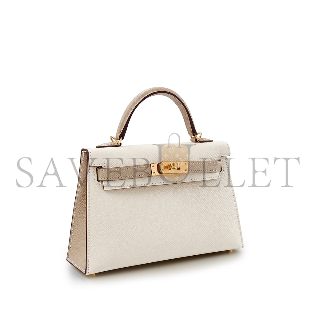 H**mes master mini kelly ii epsom cream white windbreaker gray gold hardware (19*12*5.5cm)